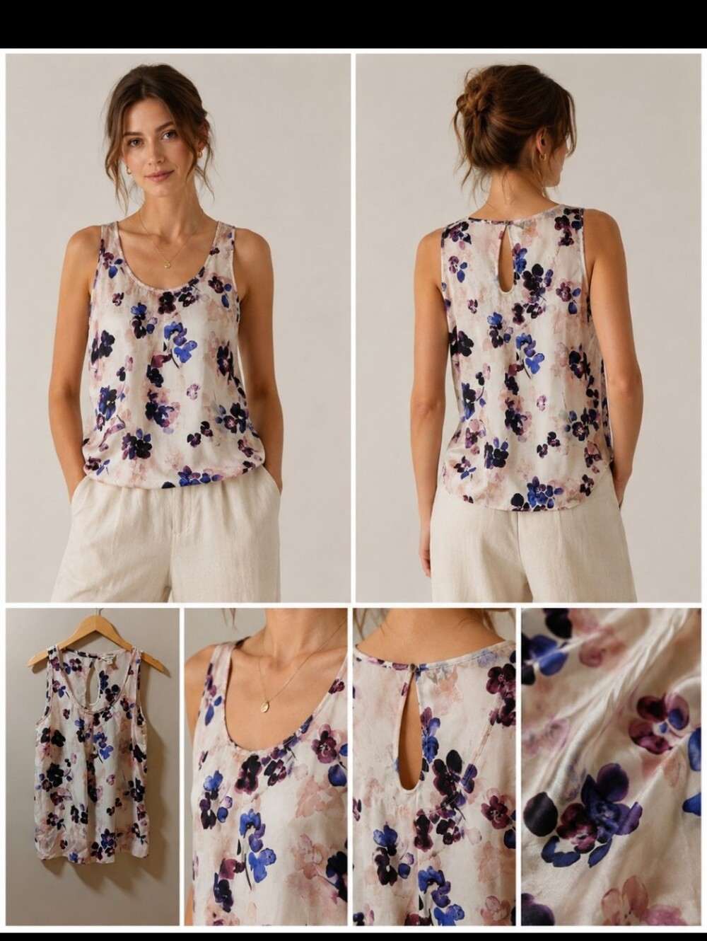 🌞Lucky Brand Floral Sleeveless Silk Top